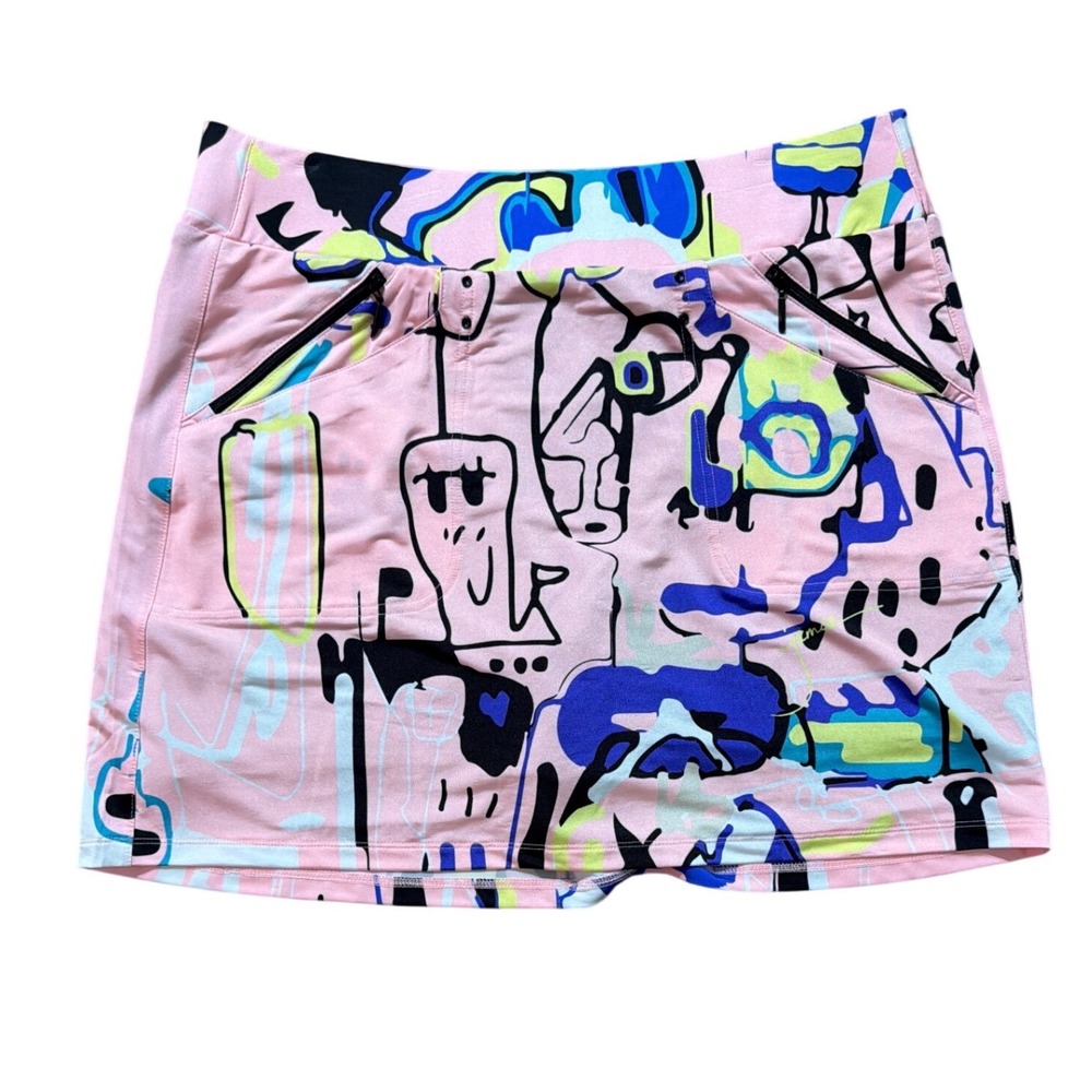 Jamie Sadock Pink Abstract Graphic Golf Skort Women 14 Zipper Pockets Activewear